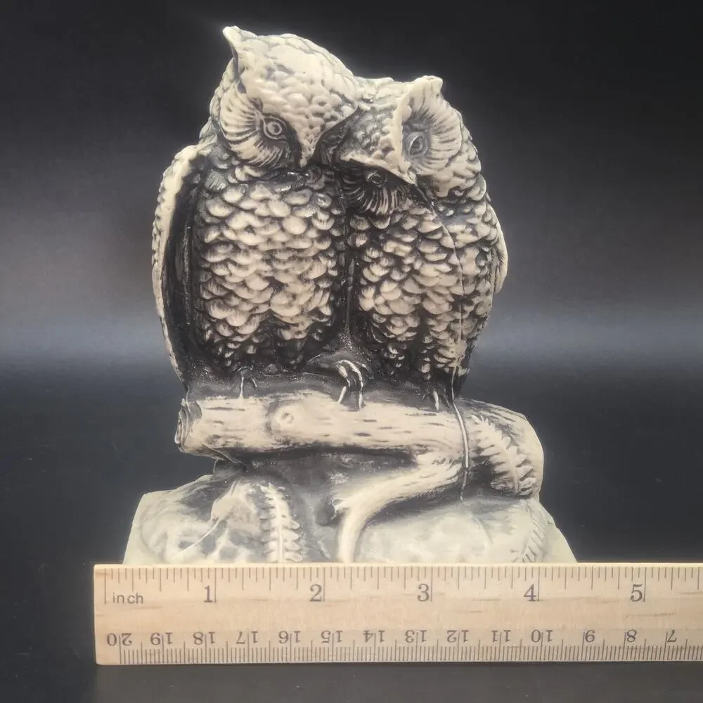HUGGING OWLS - Vintage 70s-80s Beige & Black 2 Great Horned Statue Figurine